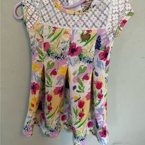 Juicy Couture Pink and Yellow Floral Dress with Lace Yoke